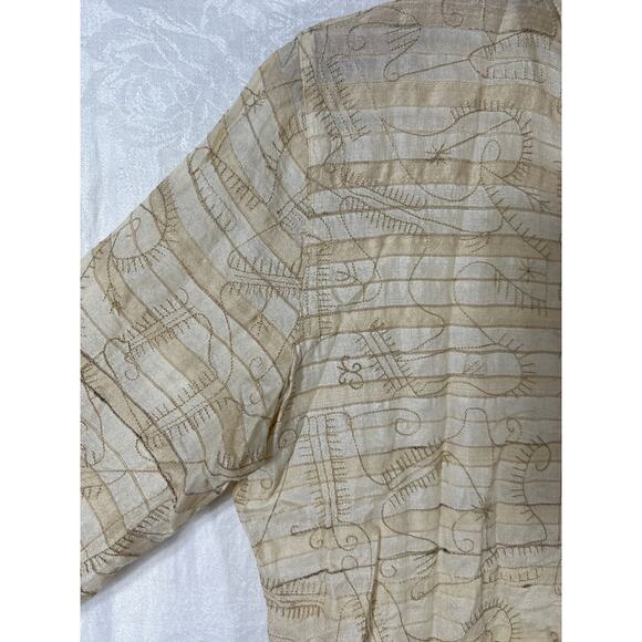 Chicos Design Button Up 1 Medium Tan Beige 100% Silk Embroidered Tunic - Picture 4 of 10